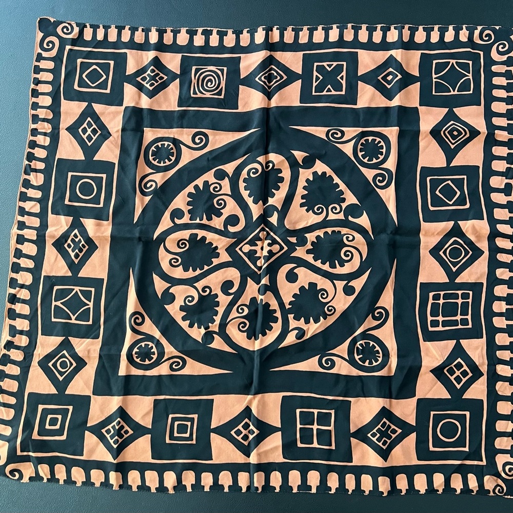 Black and tan abstract scarf 30 1/2” square